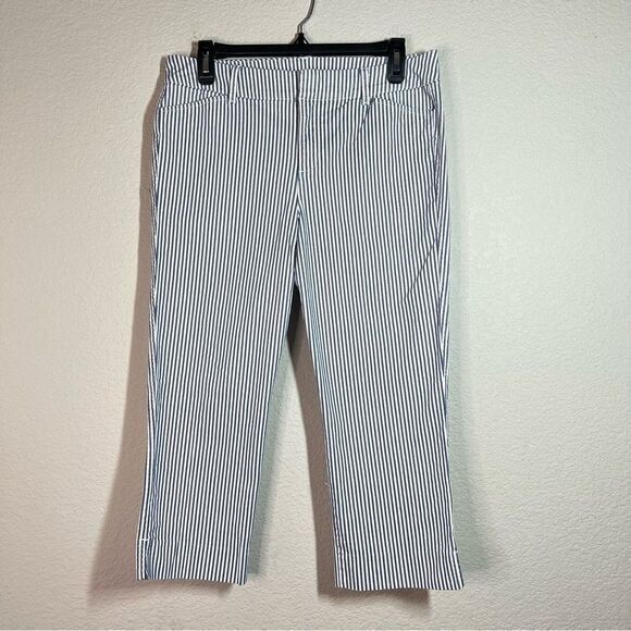 Old Navy Cropped Midi Wide Leg Pixie Pants Women's Size 6 Navy White Striped - Picture 1 of 8